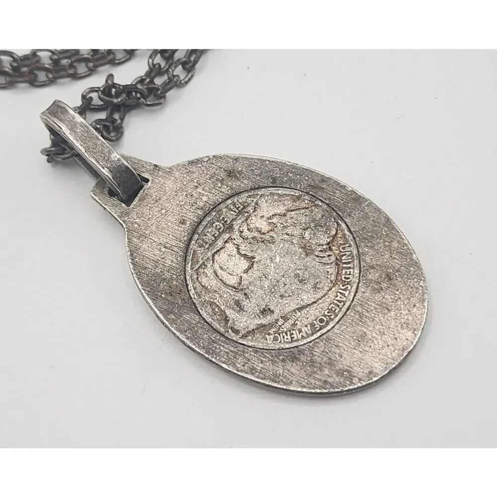 Vintage 1930 Indian Head Nickel Silver Pendant Necklace with Chain Jewelry